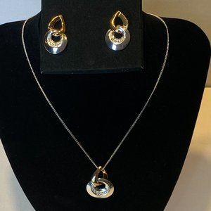 Fashion Jewelry Two-Tone Circle Necklace and Earrings Set